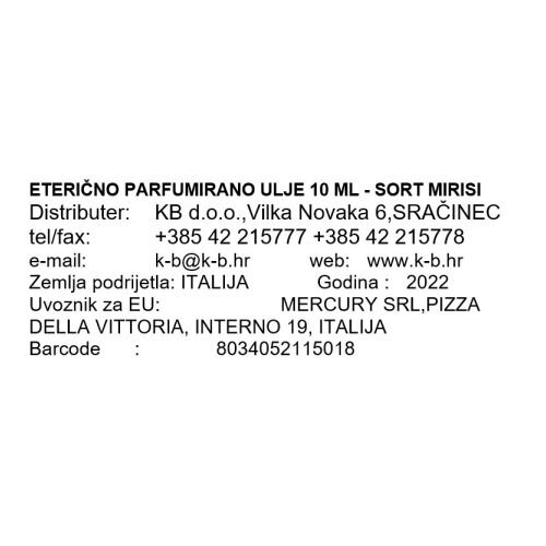 ETERIČNO PARFUMIRANO ULJE 10 ML - SORT MIRISI