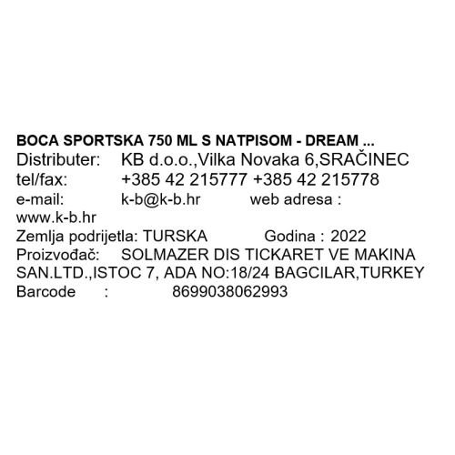 BOCA SPORTSKA 750 ML S NATPISOM - DREAM ...