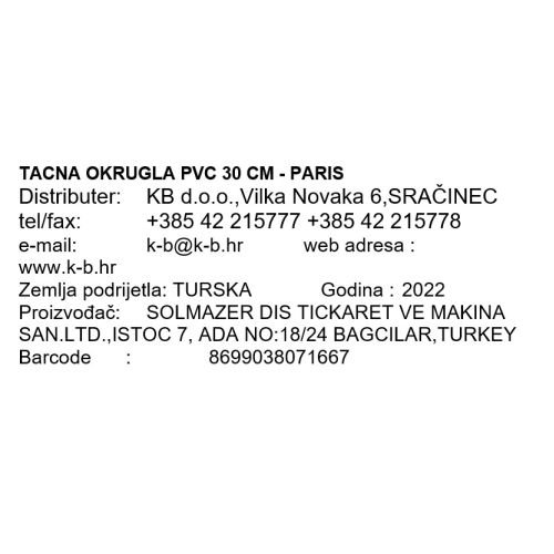 TACNA OKRUGLA PVC 30 CM - PARIS