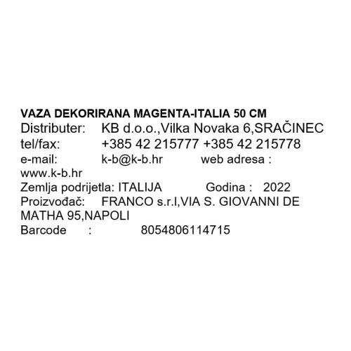 VAZA DEKORIRANA MAGENTA-ITALIA 50 CM
