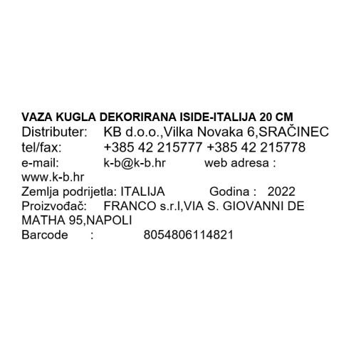 VAZA KUGLA DEKORIRANA ISIDE-ITALIJA 20 CM