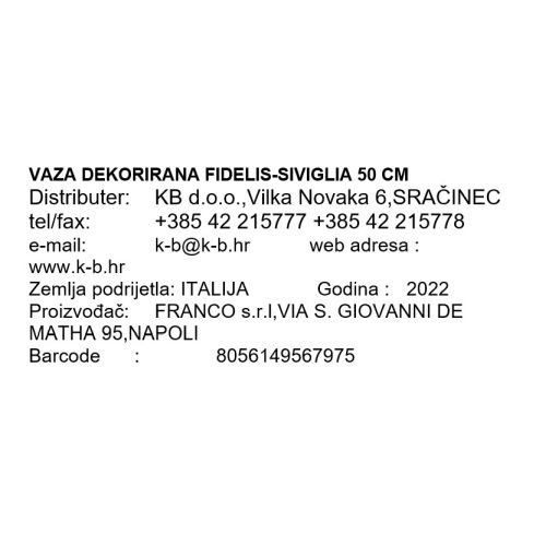VAZA DEKORIRANA FIDELIS-SIVIGLIA 50 CM