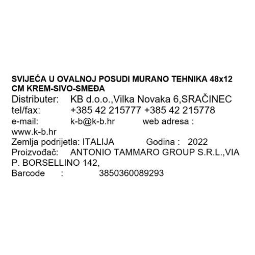 SVIJEĆA U OVALNOJ POSUDI - MURANO TEHNIKA STAKLO 48x12 CM KREM-SIVO-SMEĐA