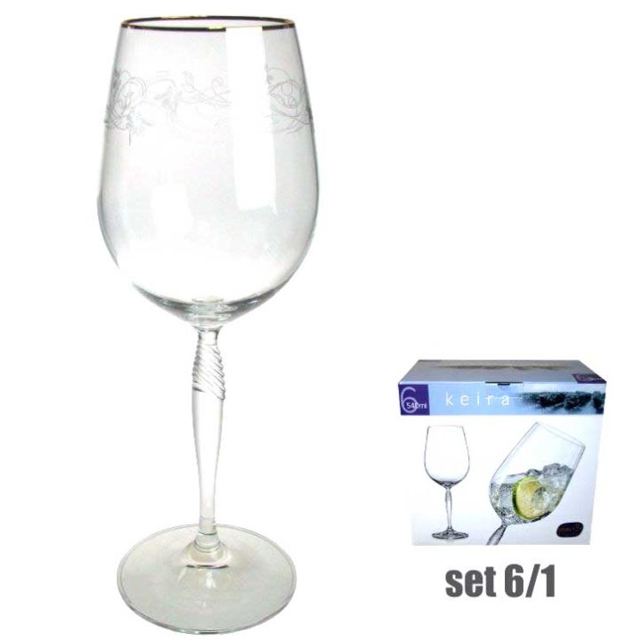 ČAŠE KRISTALIN KEIRA VINO 6/1 540 ML - GRAVIRANI DEKOR I ZLATNA LINIJA