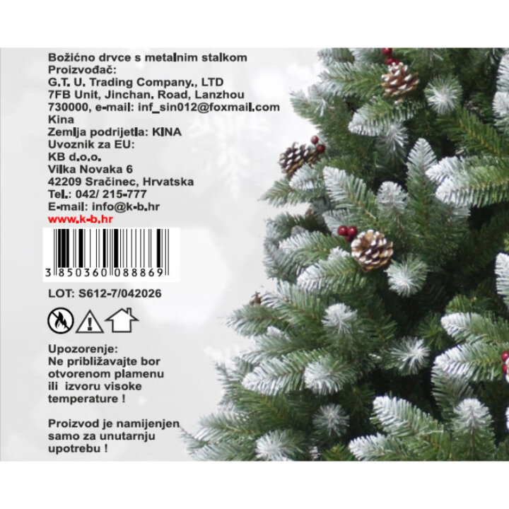 BOŽIĆNO DRVCE SA ČEŠERIMA HOLLY - METALNI STALK 210 CM