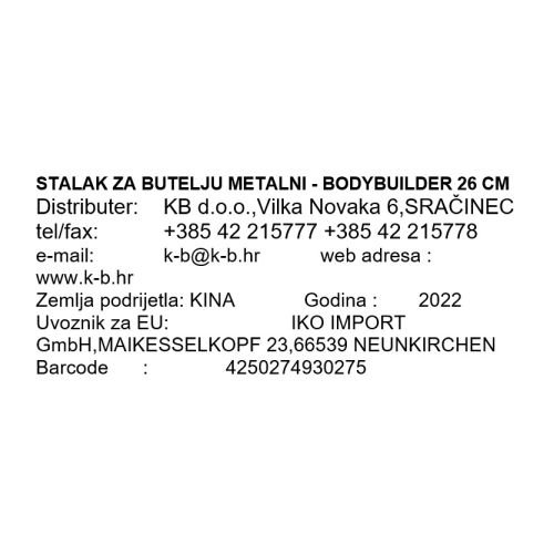 STALAK ZA BUTELJU METALNI - BODYBUILDER 26 CM