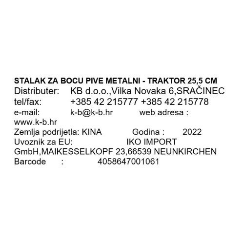 STALAK ZA BOCU PIVE METALNI - TRAKTOR 25,5 CM