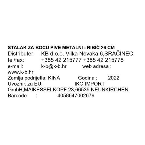 STALAK ZA BOCU PIVE METALNI - RIBIČ 26 CM