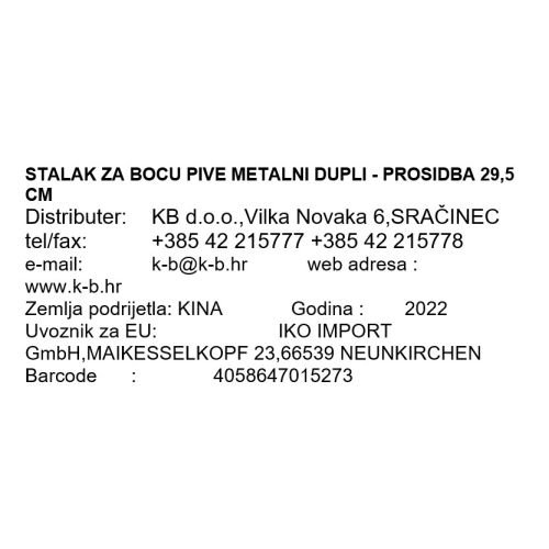 STALAK ZA BOCU PIVE METALNI DUPLI - PROSIDBA 29,5 CM