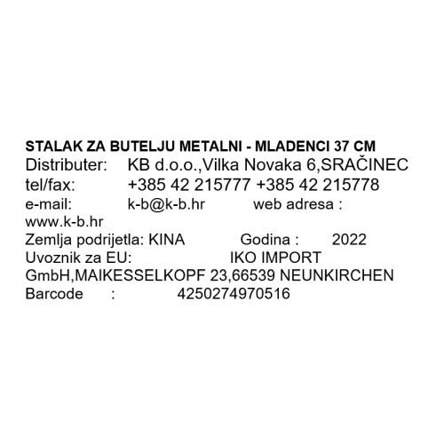 STALAK ZA BUTELJU METALNI - MLADENCI 37 CM