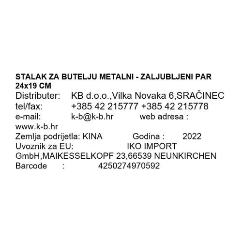 STALAK ZA VINO METALNI - ZALJUBLJENI PAR 24x19 CM