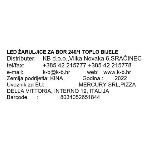 LED ŽARULJICE ZA BOR 240/1 TOPLO BIJELE