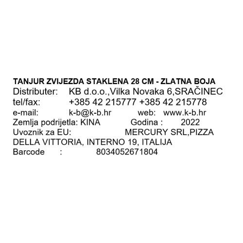 TANJUR ZVIJEZDA STAKLENA 28 CM - ZLATNA BOJA
