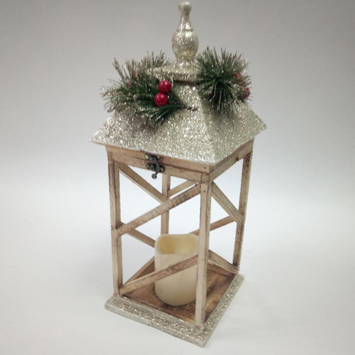 FENJER DRVENI BOŽIĆNI S LED SVIJEĆOM 43x18 CM