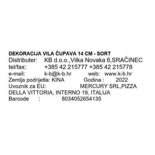DEKORACIJA VILA ČUPAVA 14 CM - SORT