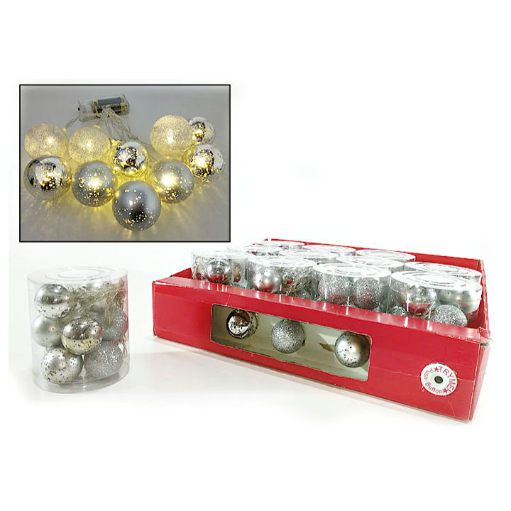 KUGLE SREBRNE S LED ŽARULJICAMA 4 CM 10/1 NA BATERIJE