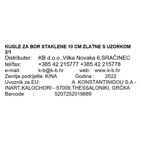 KUGLE ZA BOR STAKLENE 10 CM ZLATNE S UZORKOM 2/1