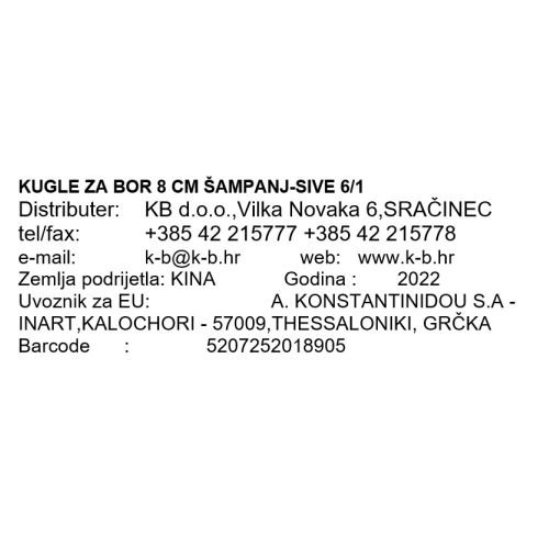 KUGLE ZA BOR 8 CM ŠAMPANJ-SIVE 6/1