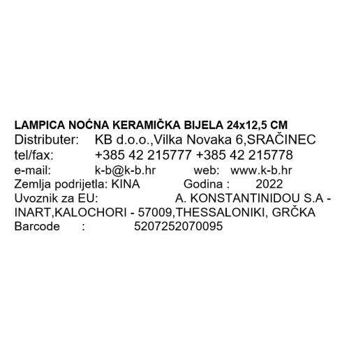 LAMPA NOĆNA KERAMIČKA BIJELA 24x12,5 CM