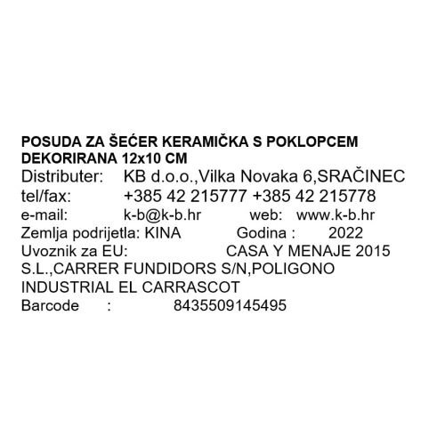 POSUDA ZA ŠEĆER KERAMIČKA S POKLOPCEM DEKORIRANA 12x10 CM