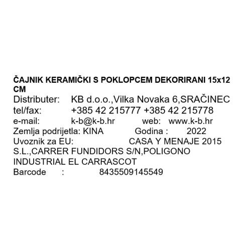 ČAJNIK KERAMIČKI S POKLOPCEM DEKORIRANI 15x12 CM