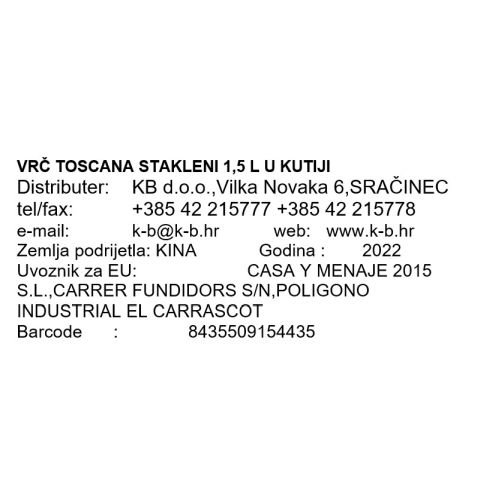 VRČ TOSCANA STAKLENI 1,5 L U KUTIJI