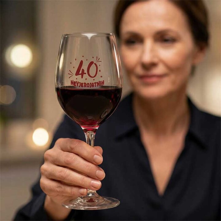 ČAŠA ZA VINO S TISKOM - Nevjerojatnih 40 U POKLON KUTIJI