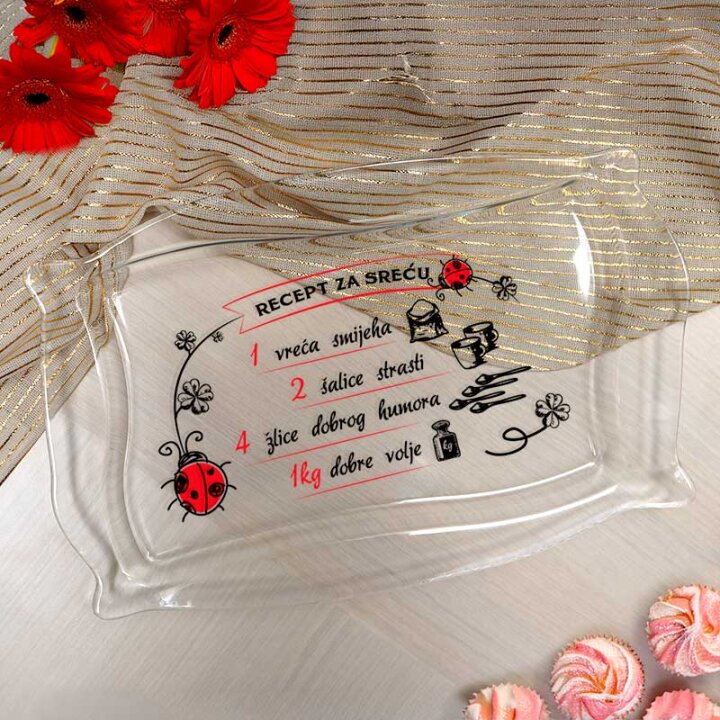 TACNA PATISSERIE STAKLENA 34x22cm S TISKOM RECEPT ZA SREĆU