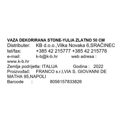 VAZA DEKORIRANA STONE-YULIA ZLATNO 50 CM
