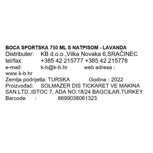 BOCA SPORTSKA 750 ML S NATPISOM - LAVANDA