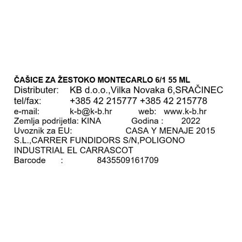 ČAŠICE ZA ŽESTOKO MONTECARLO 6/1 55 ML