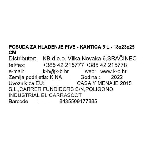 POSUDA ZA HLAĐENJE PIVE - KANTICA 5 L - 18x23x25 CM