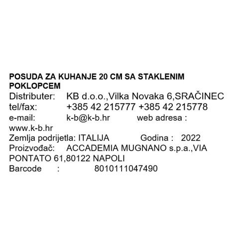 POSUDA ZA KUHANJE 20 CM SA STAKLENIM POKLOPCEM