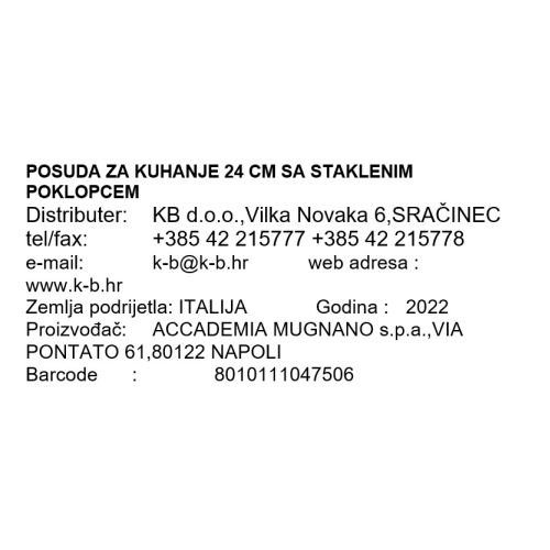 POSUDA ZA KUHANJE 24 CM SA STAKLENIM POKLOPCEM
