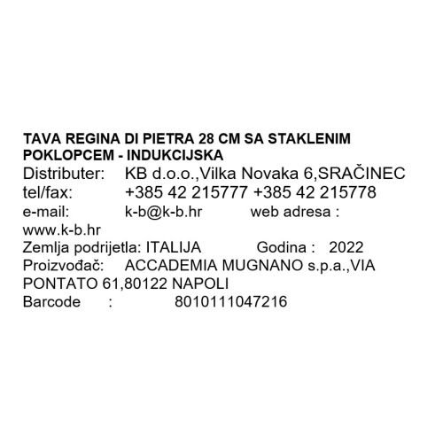 TAVA REGINA DI PIETRA 28 CM SA STAKLENIM POKLOPCEM - INDUKCIJSKA