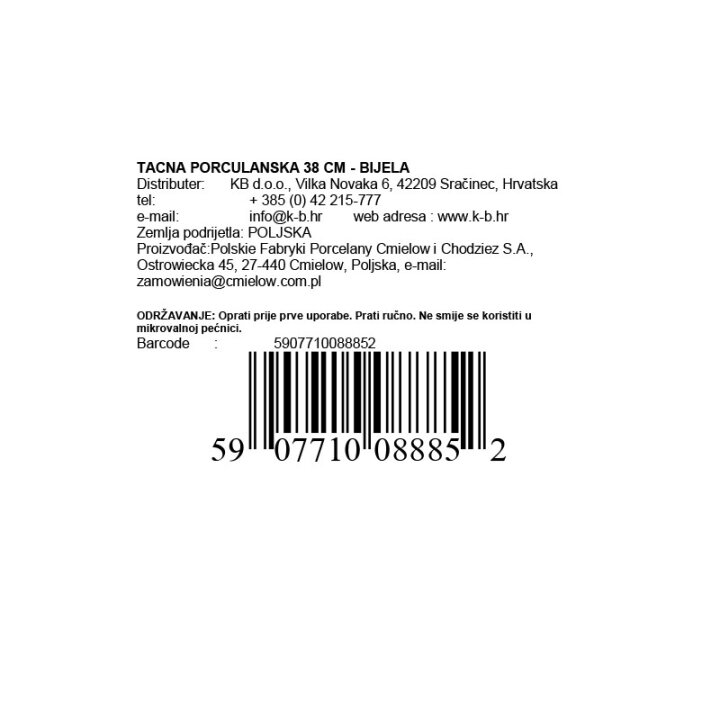TACNA PORCULANSKA 38 CM - BIJELA