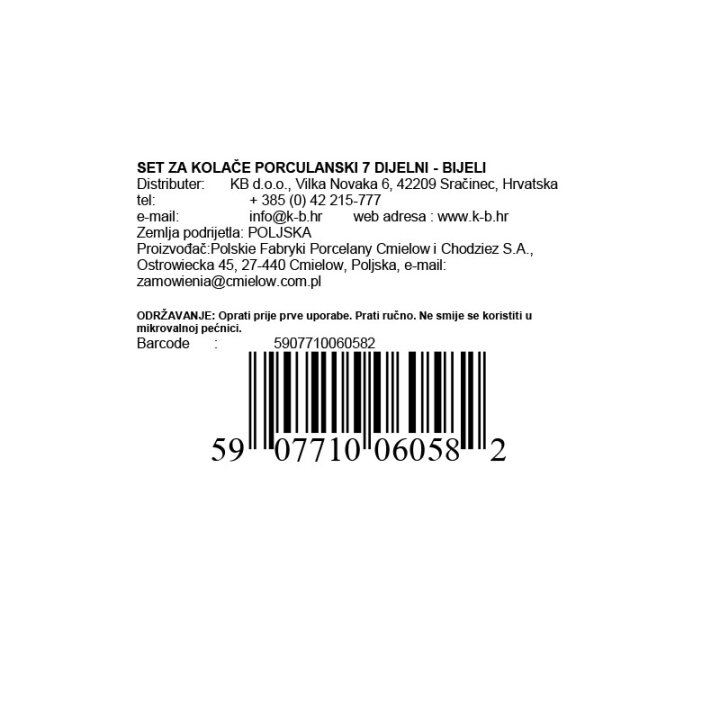 SET ZA KOLAČE PORCULANSKI 7 DIJELNI - BIJELI