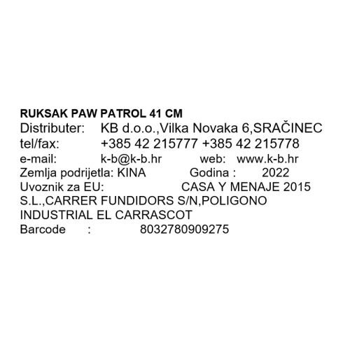 RUKSAK PAW PATROL 41 CM