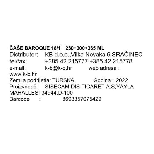 ČAŠE BAROQUE 18/1  230+300+365 ML