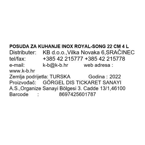 POSUDA ZA KUHANJE INOX ROYAL-SONG 22 CM 4 L