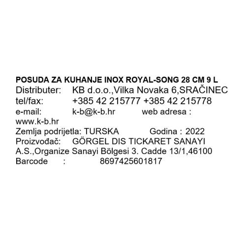 POSUDA ZA KUHANJE INOX ROYAL-SONG 28 CM 11 L