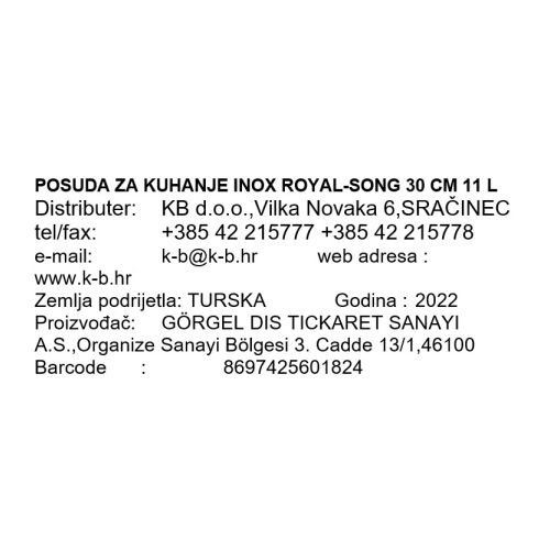 POSUDA ZA KUHANJE INOX ROYAL-SONG 30 CM 11 L