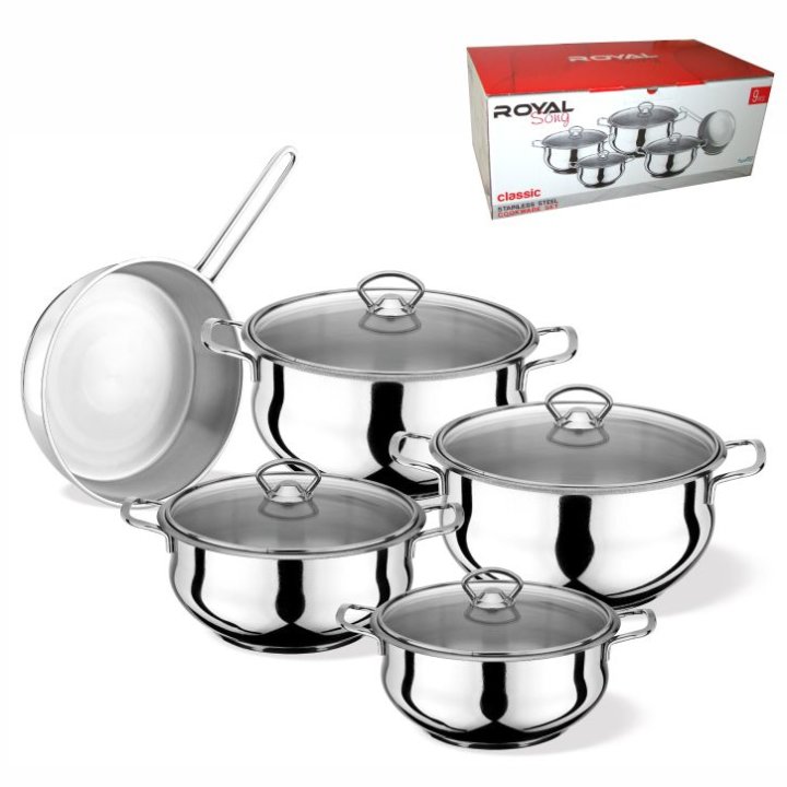 POSUĐE ZA KUHANJE ROYAL-SONG KLASIK INOX 9 DIJELNI SET 16/20/22/24/24 CM