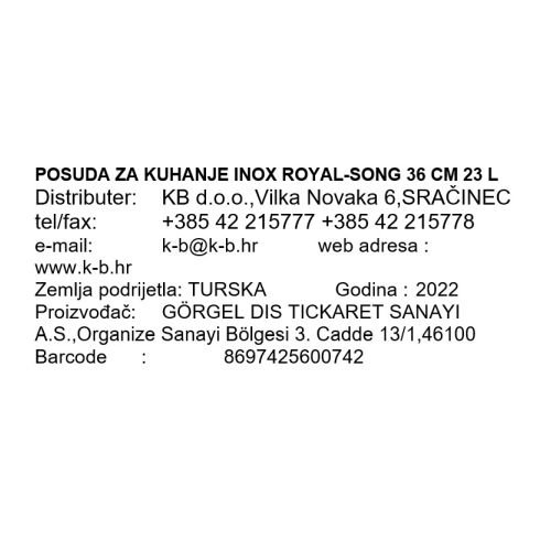 POSUDA ZA KUHANJE INOX ROYAL-SONG 36 CM 23 L