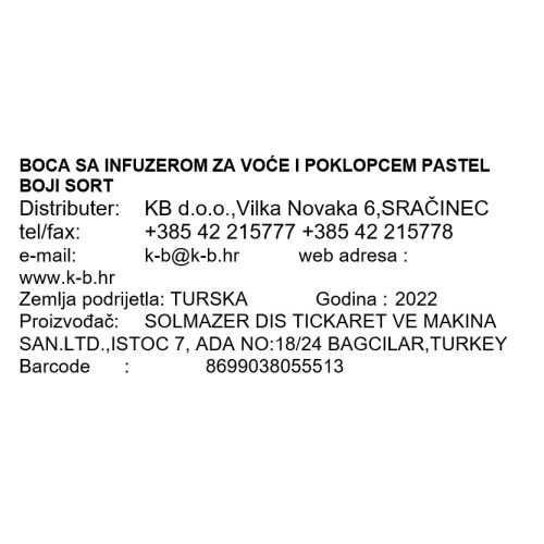 BOCA SA INFUZEROM ZA VOĆE I POKLOPCEM PASTEL