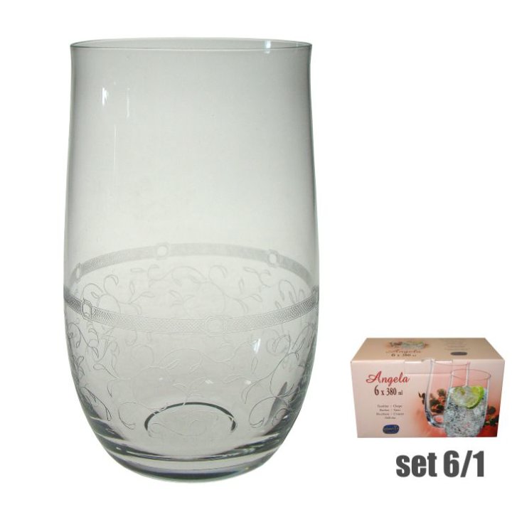 ČAŠE KRISTALIN ANGELA SOK 6/1 380 ML - DEKORIRANE