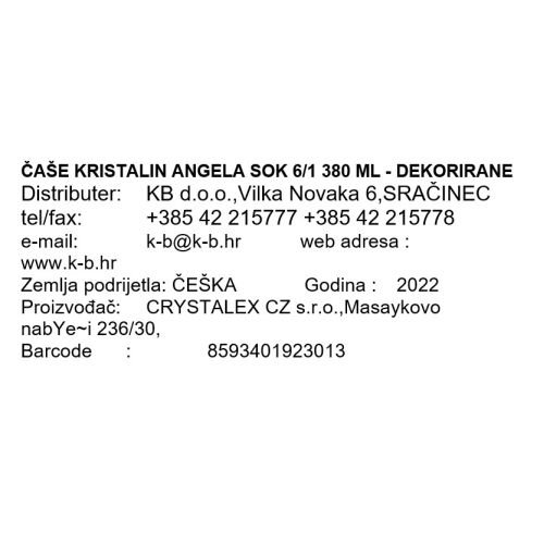 ČAŠE KRISTALIN ANGELA SOK 6/1 380 ML - DEKORIRANE