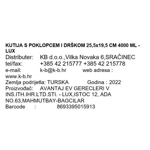 KUTIJA S POKLOPCEM I DRŠKOM 25,5x19,5 CM 4000 ML - LUX