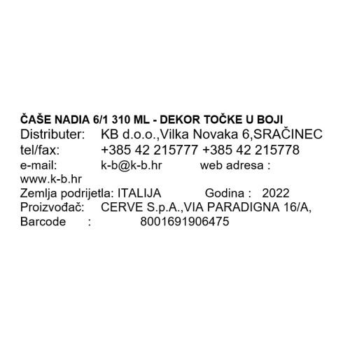 ČAŠE NADIA 6/1 310 ML - DEKOR TOČKE U BOJI