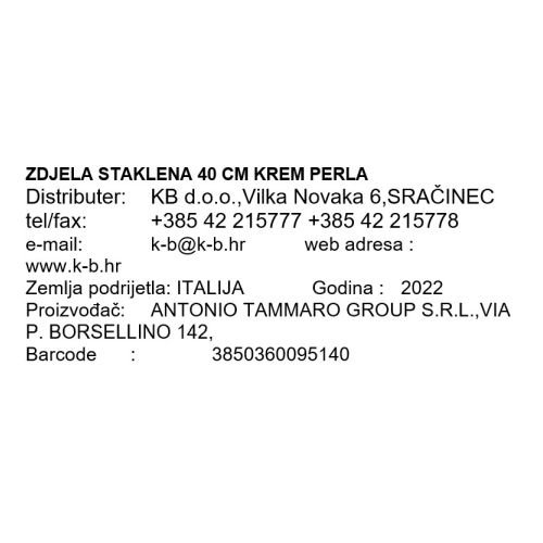 ZDJELA STAKLENA 40 CM KREM PERLA